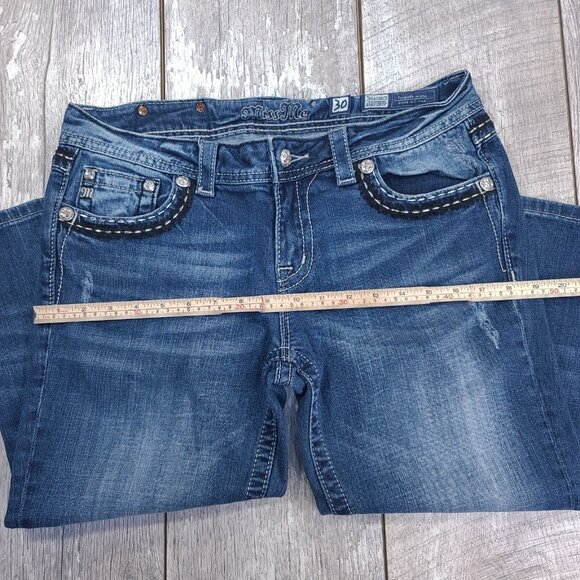 Miss Me Womens Easy Crop Jeans Size 30 Blue Denim Cropped Mid Rise Western Biker - Picture 7 of 9